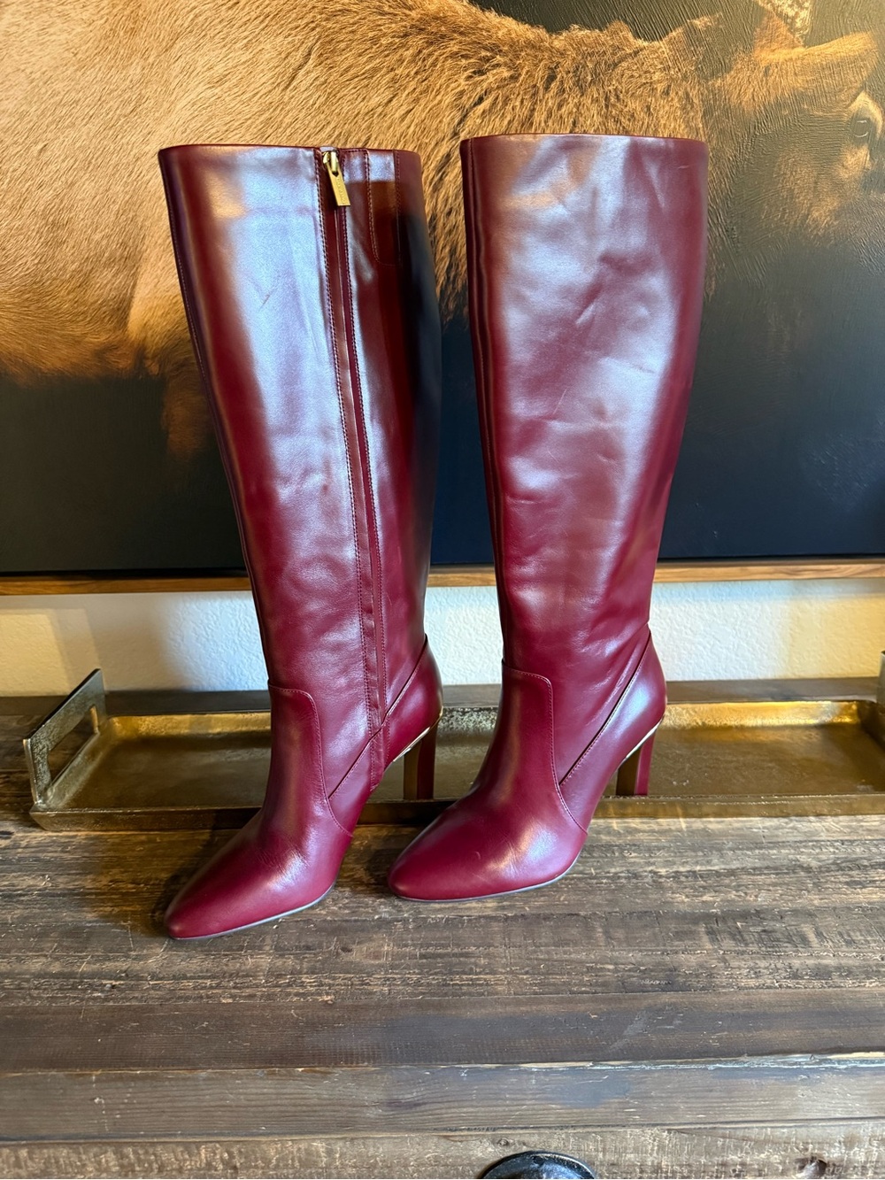 Vince Camuto Wide calf Burgundy Knee-High Boots - Classic Heel with gold accen